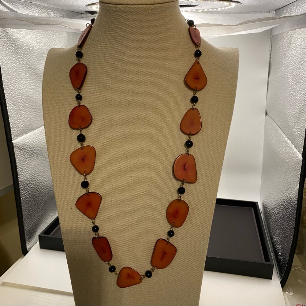 Handcrafted Orange Bead Station Necklace